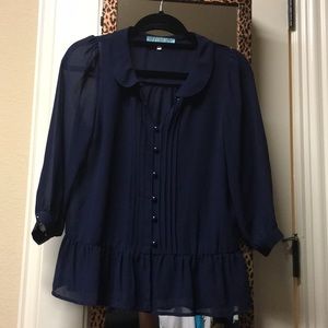 Aina Be Navy Blue Sheer Top